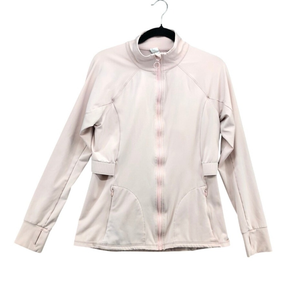 Fabletics Full Zip Jacket Womens Large Pink Thumbhole Mesh Vent Workout Gym
